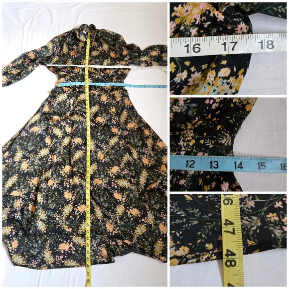 Zara Blogger FAV Floral Midi Dress high mock neck full A-line skirt curved hem S - Picture 12 of 12